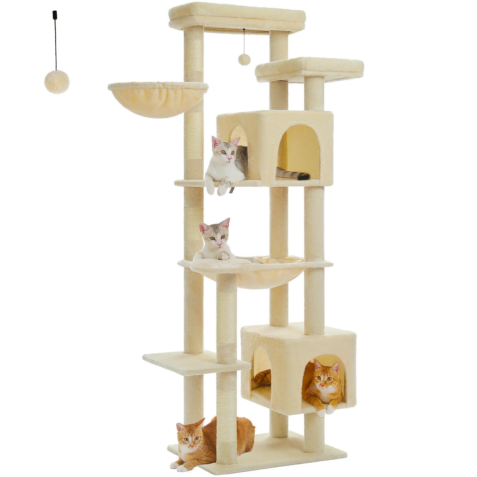 Large Cat Tree Tall Cat Tower for Indoor Cats Multi-Level Plush Cat Condo with Scratching Posts Scratching Boards Perches Caves - WildlifeStyle
