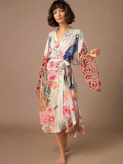 Beach Kimono for Women Peacock Printed Cover Up Dress