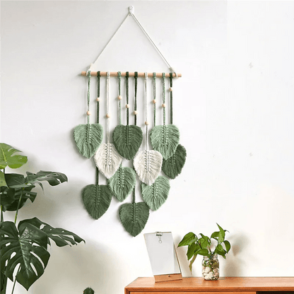 Leaf Macrame Wall Hanging Boho Decor Green Wall Tapestry