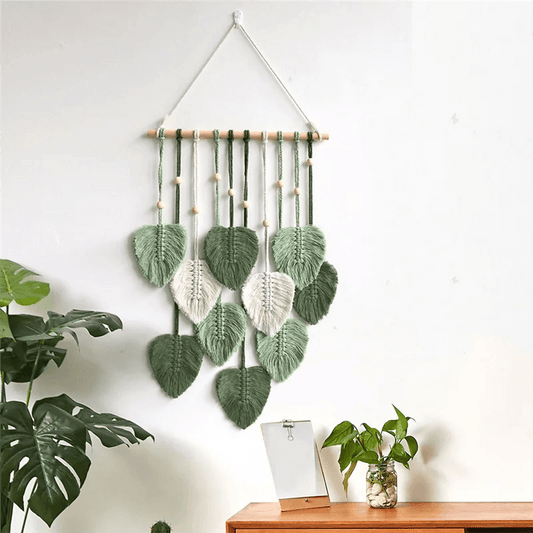 Leaf Macrame Wall Hanging Boho Decor Green Wall Tapestry