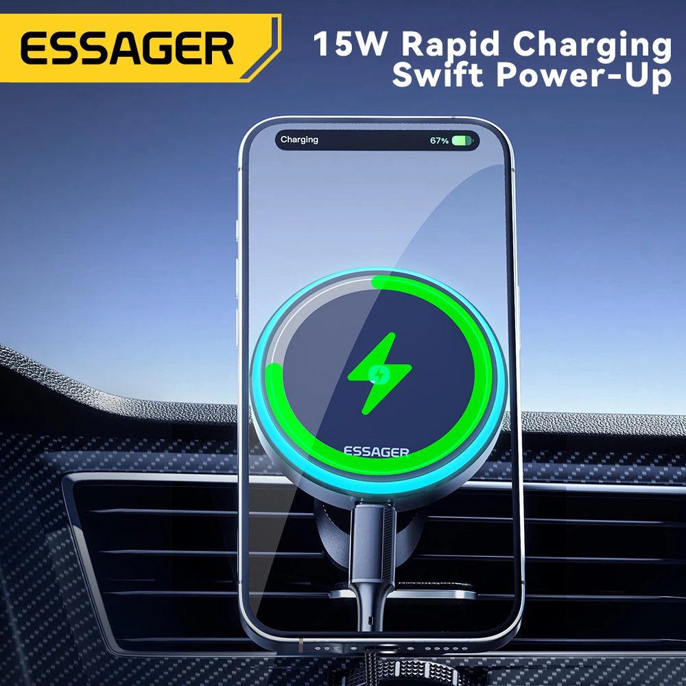 Essager Magnetic Wireless Charger Car Phone Holder 15W RGB Fast Charging Mount For iPhone 15 14 13 Android