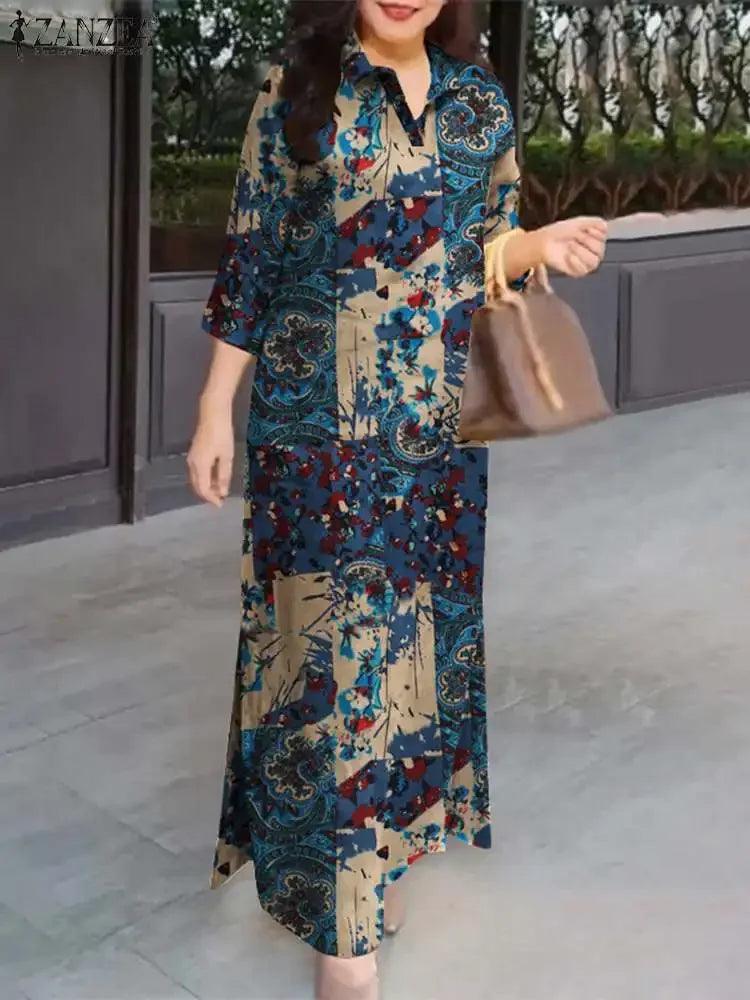 ZANZEA Women 3/4 Sleeve Long Dresses Fall 2024 Fashion