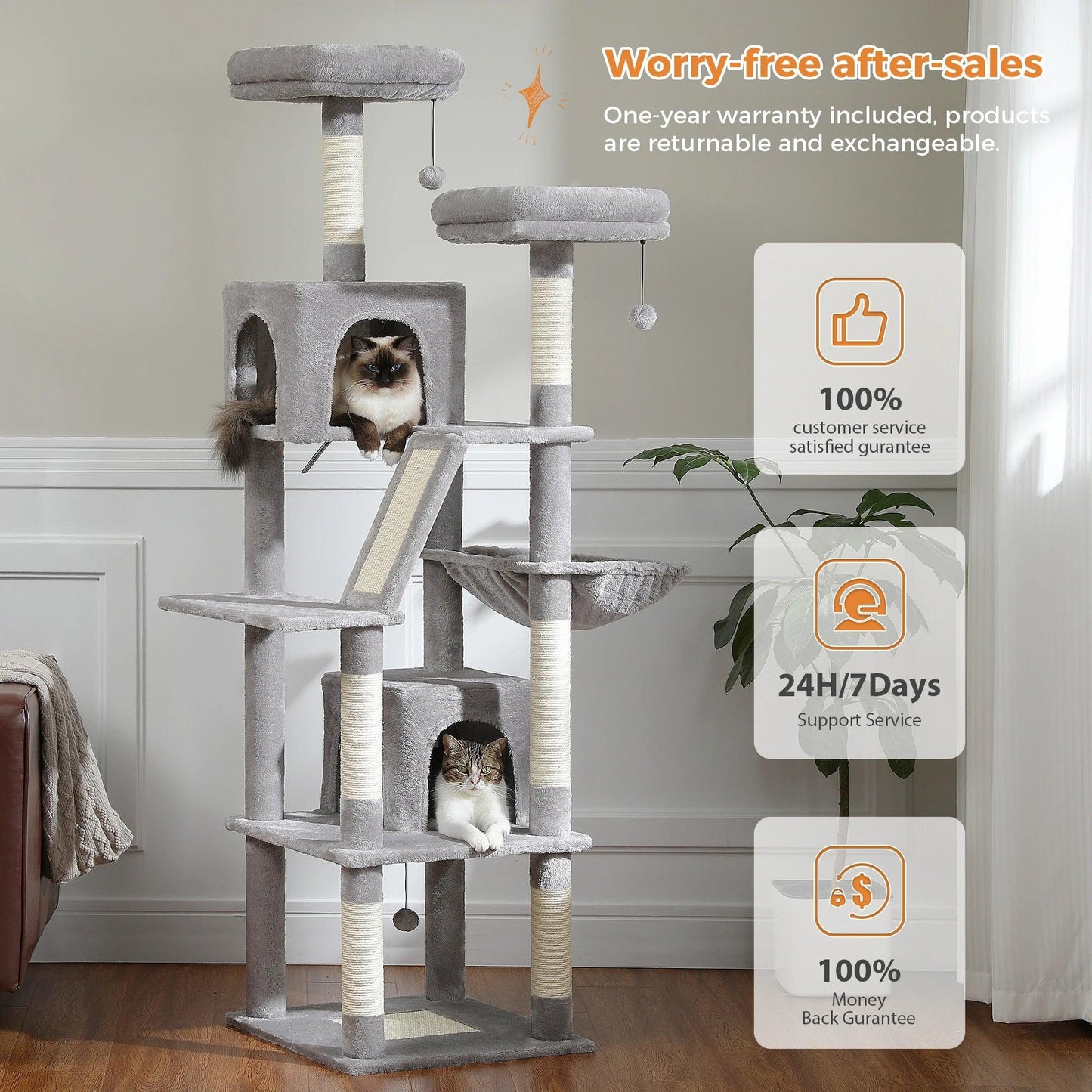 Large Cat Tree Tall Cat Tower for Indoor Cats Multi-Level Plush Cat Condo with Scratching Posts Scratching Boards Perches Caves - WildlifeStyle