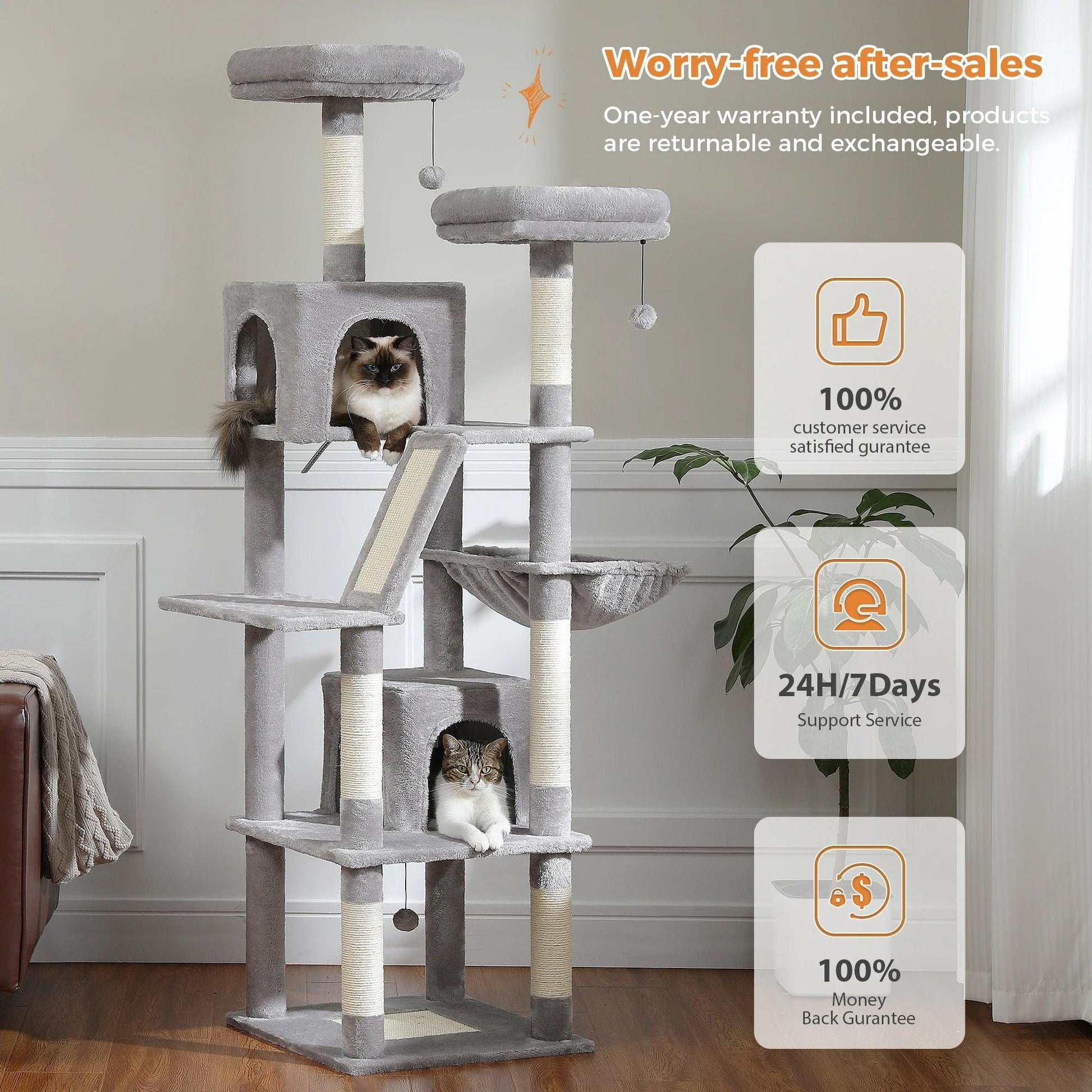 Large Cat Tree Tall Cat Tower for Indoor Cats Multi-Level Plush Cat Condo with Scratching Posts Scratching Boards Perches Caves - WildlifeStyle