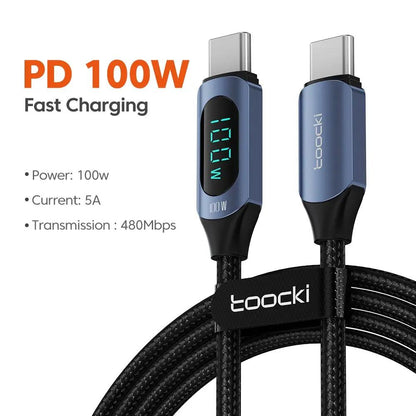 Toocki Type C to Type C Cable 100W PD Fast Charger Cable