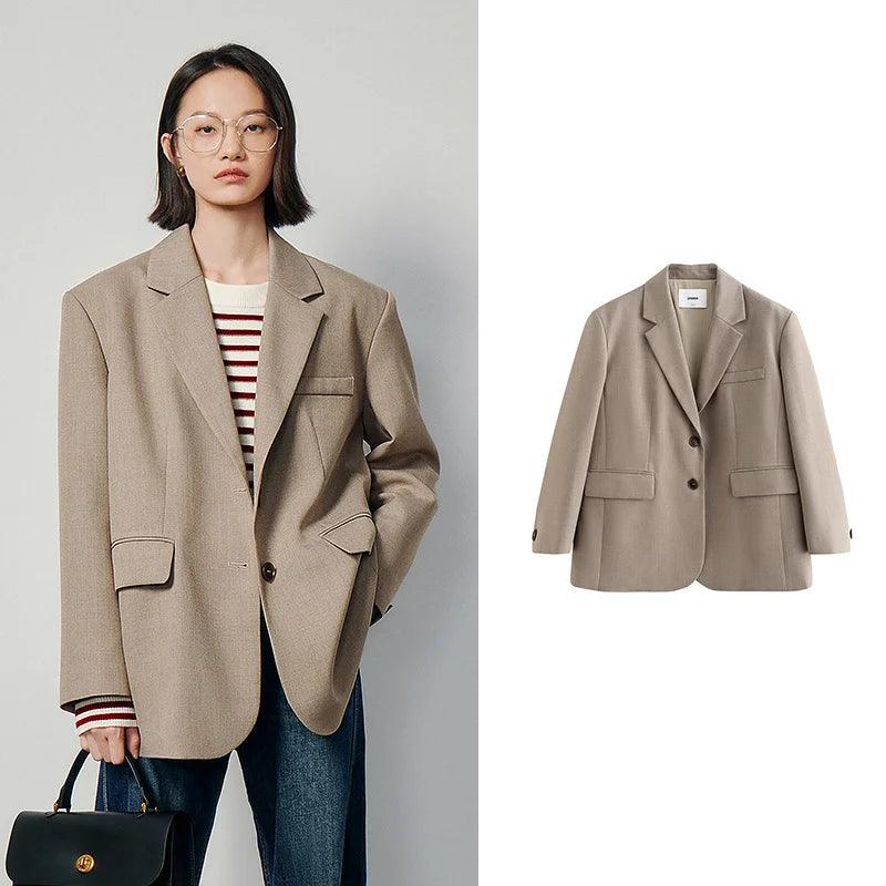 TOYOUTH 2023 Women Blazer Jacket Spring New Oversize Back Split Hem Solid Color Office Lady Fashion Casual Suit