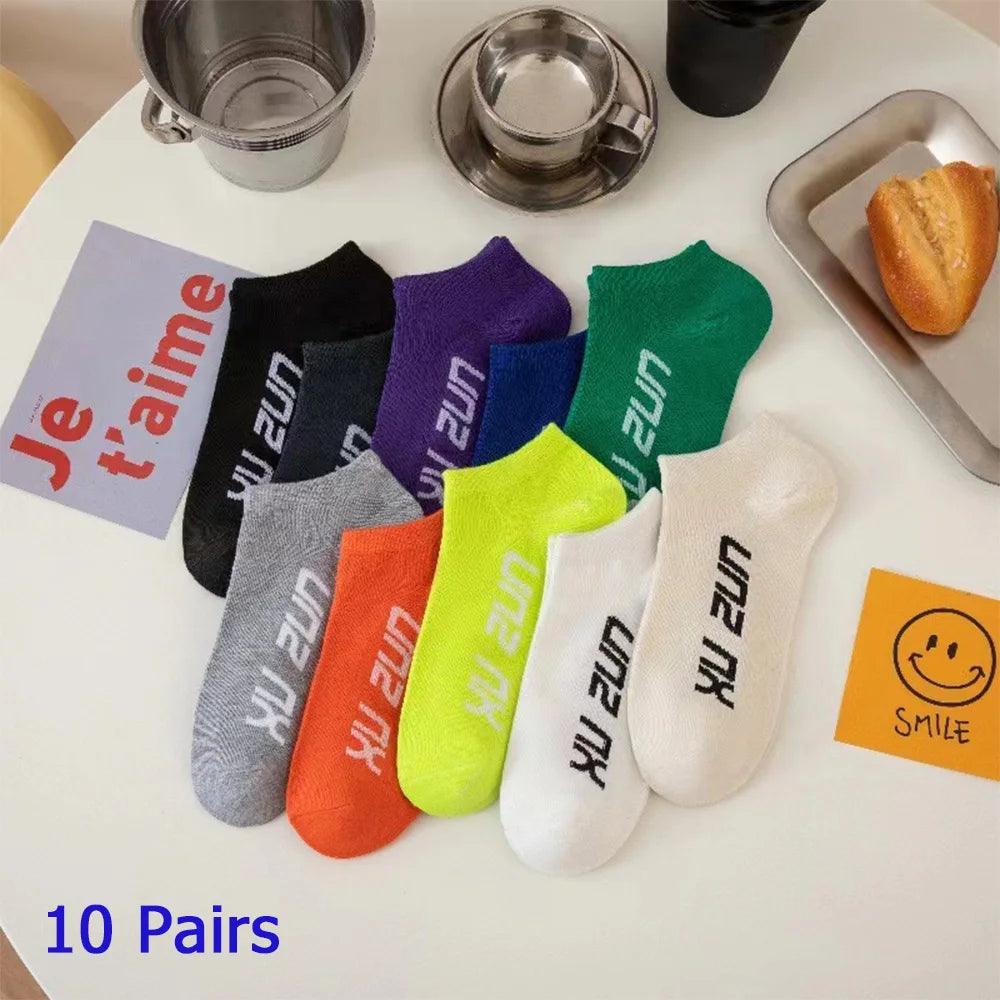 8 Pairs Women / Men Boat Socks Invisible Low Cut Silicone Non-slip Summer No-show Ankle Socks Solid Color Casual Breathable