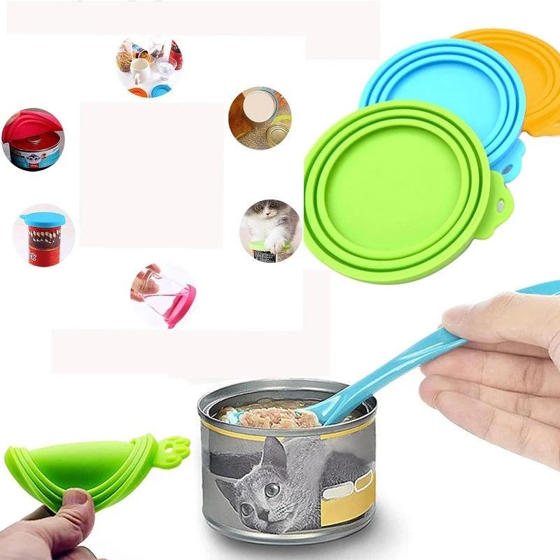 2pcs/set Reusable Pet Food Can Cover Silicone Dogs Cats Storage Tin Cap Lid Seal Cover with Spoon - WildlifeStyle