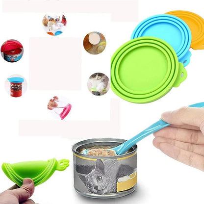 2pcs/set Reusable Pet Food Can Cover Silicone Dogs Cats Storage Tin Cap Lid Seal Cover with Spoon - WildlifeStyle