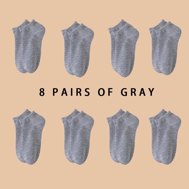 8 Pairs Women / Men Boat Socks Invisible Low Cut Silicone Non-slip Summer No-show Ankle Socks Solid Color Casual Breathable