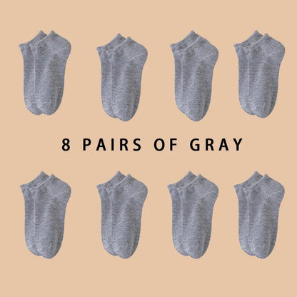 8 Pairs Women / Men Boat Socks Invisible Low Cut Silicone Non-slip Summer No-show Ankle Socks Solid Color Casual Breathable