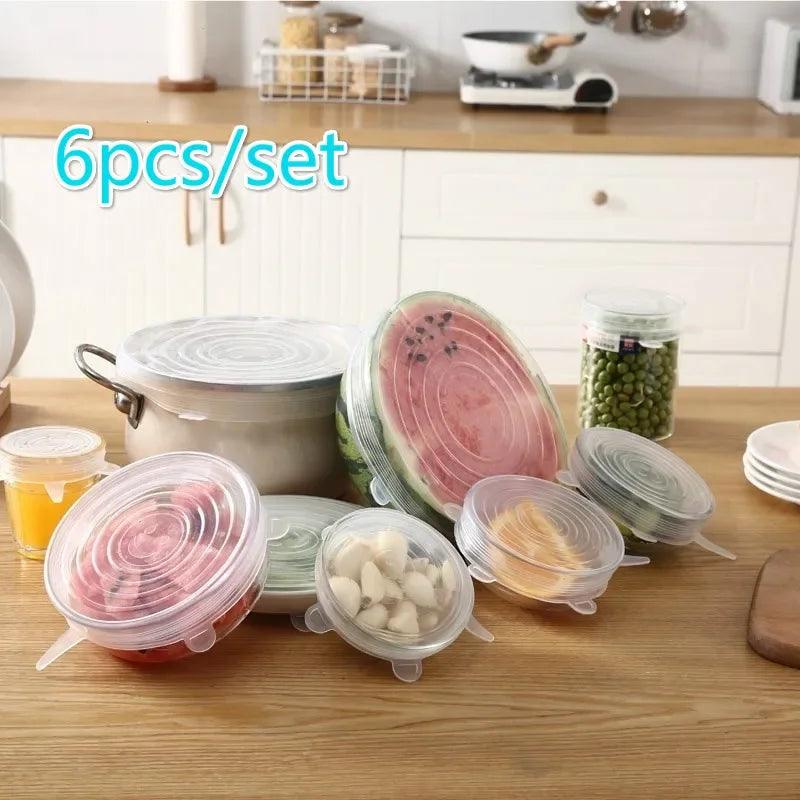6Pcs Food Grade Silicone Preservation Cover Reusable Airtight Food Universal Dish Stretch Round Lids For Kitchen Accessories - WildlifeStyle