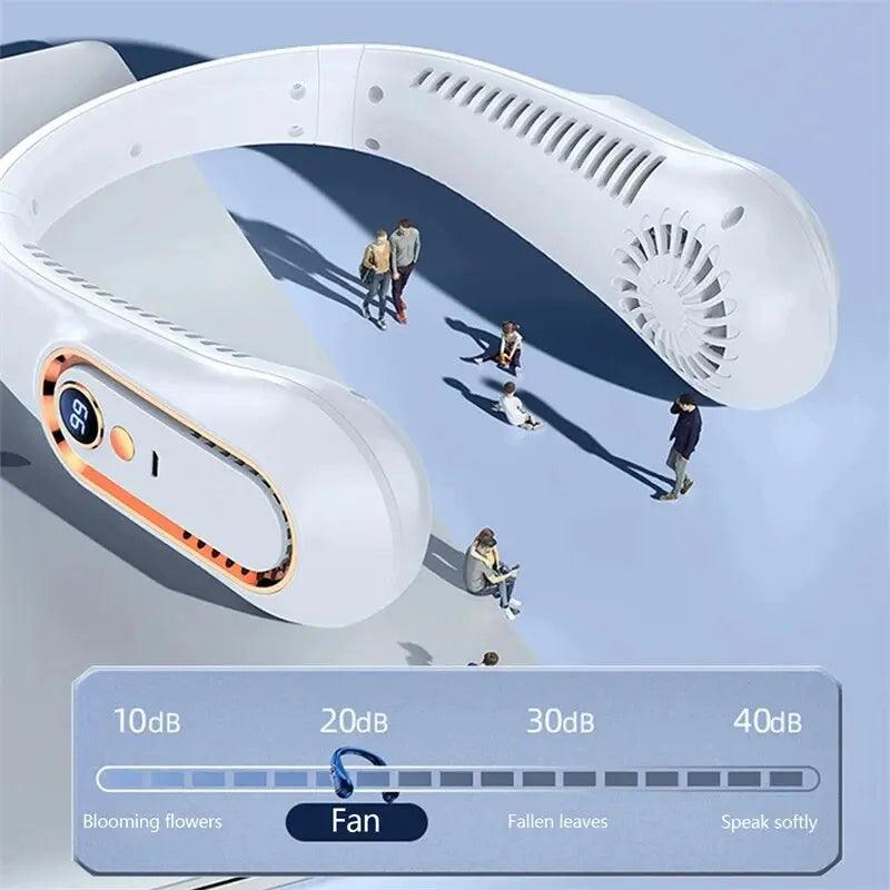 Neck Bladeless Fan Mini Ultra Long Life Portable Lazy Silent Fan Usb Charging Student Sports Office Digital Display Power 5 Gear - WildlifeStyle