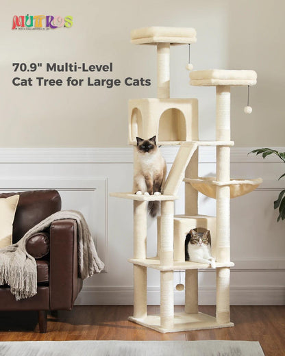 Large Cat Tree Tall Cat Tower for Indoor Cats Multi-Level Plush Cat Condo with Scratching Posts Scratching Boards Perches Caves - WildlifeStyle