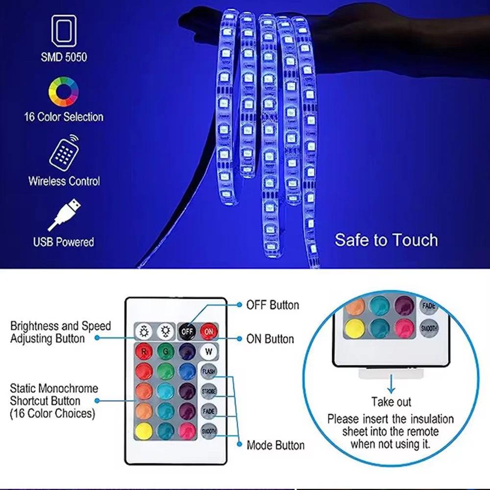Led Strip Lights Bluetooth Control RGB LED Lights for TV USB 5V Led Tape for TV Backlight Room Party Decoration Party Wedding - WildlifeStyle