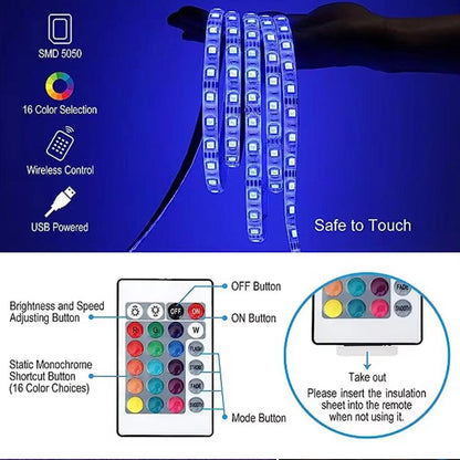Led Strip Lights Bluetooth Control RGB LED Lights for TV USB 5V Led Tape for TV Backlight Room Party Decoration Party Wedding - WildlifeStyle