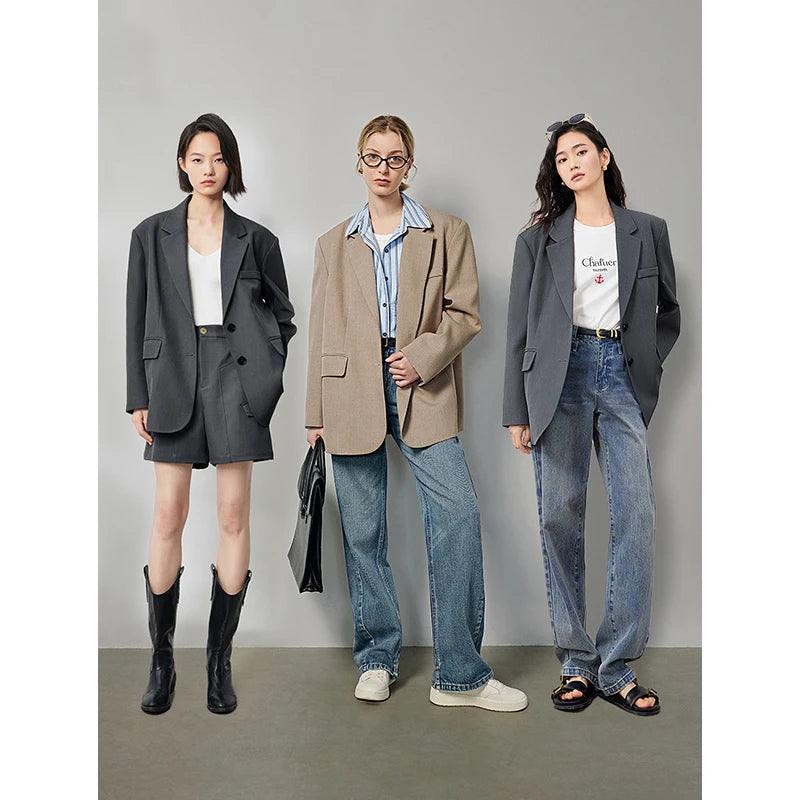 TOYOUTH 2023 Women Blazer Jacket Spring New Oversize Back Split Hem Solid Color Office Lady Fashion Casual Suit