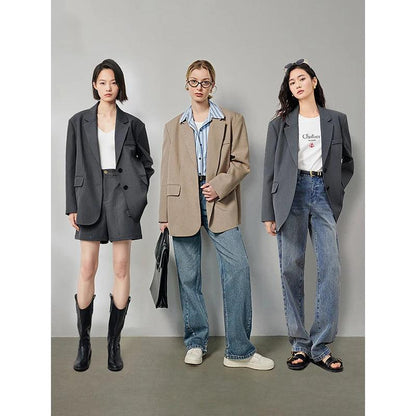 TOYOUTH 2023 Women Blazer Jacket Spring New Oversize Back Split Hem Solid Color Office Lady Fashion Casual Suit