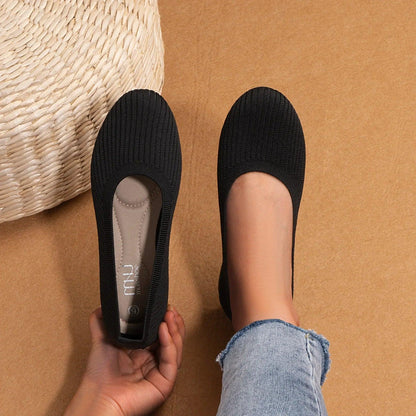 Samilor Knit Ballet Flat Shoes Round Toe Flats for Women Casual Slip on Shallow Shoes Office Boat Shoes Plus Size Moccasins