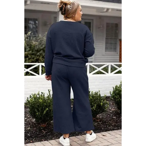 Double Take Full Size Textured Long Sleeve Top Set and Pants