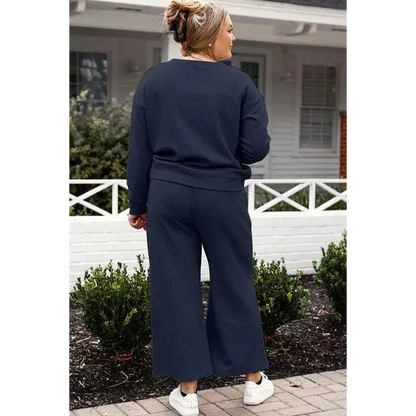 Double Take Full Size Textured Long Sleeve Top Set and Pants