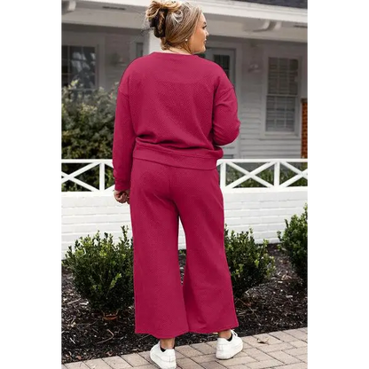 Double Take Full Size Textured Long Sleeve Top Set and Pants