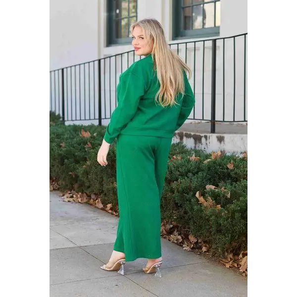 Double Take Full Size Textured Long Sleeve Top Set and Pants