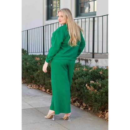 Double Take Full Size Textured Long Sleeve Top Set and Pants