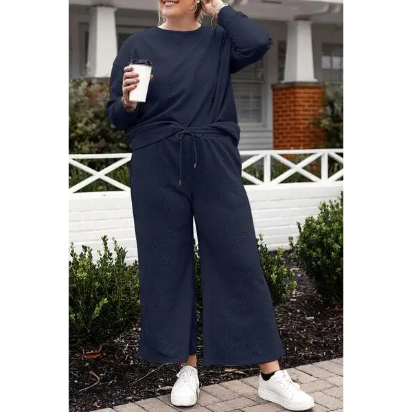 Double Take Full Size Textured Long Sleeve Top Set and Pants