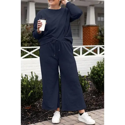 Double Take Full Size Textured Long Sleeve Top Set and Pants