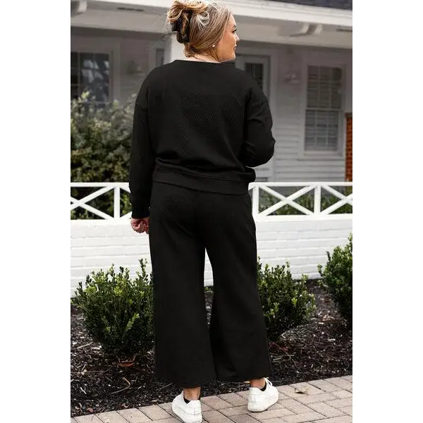 Double Take Full Size Textured Long Sleeve Top Set and Pants