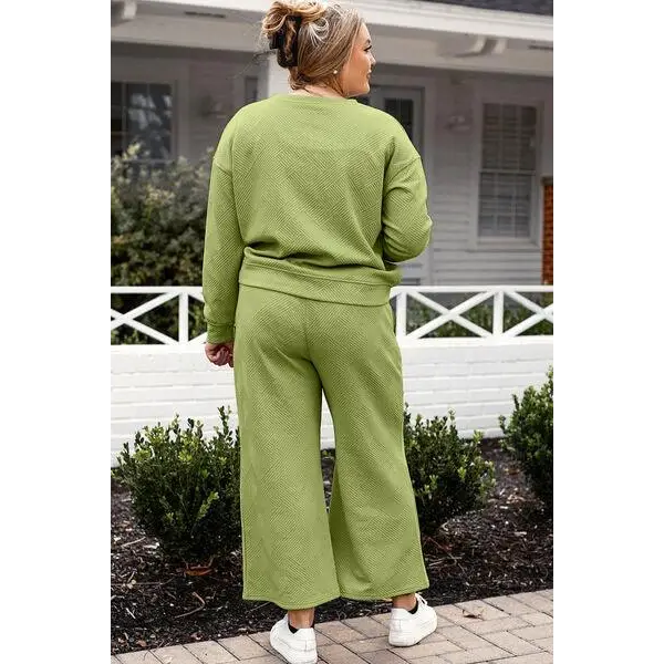 Double Take Full Size Textured Long Sleeve Top Set and Pants