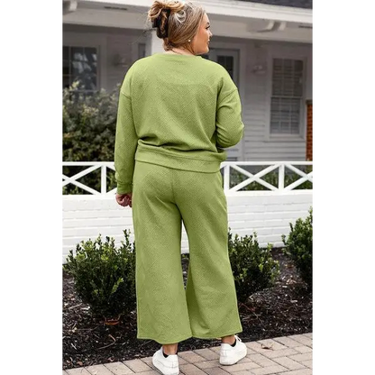 Double Take Full Size Textured Long Sleeve Top Set and Pants