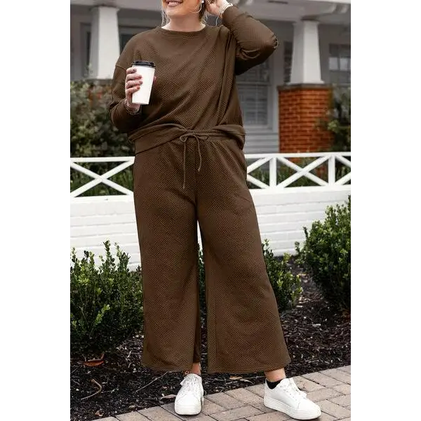 Double Take Full Size Textured Long Sleeve Top Set and Pants