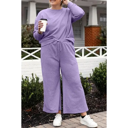 Double Take Full Size Textured Long Sleeve Top Set and Pants