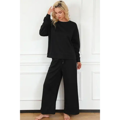 Double Take Full Size Textured Long Sleeve Top Set and Pants