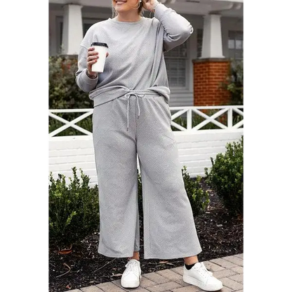 Double Take Full Size Textured Long Sleeve Top Set and Pants