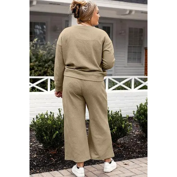 Double Take Full Size Textured Long Sleeve Top Set and Pants