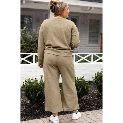 Double Take Full Size Textured Long Sleeve Top Set and Pants