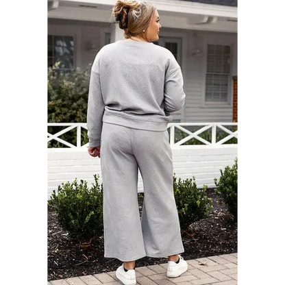 Double Take Full Size Textured Long Sleeve Top Set and Pants