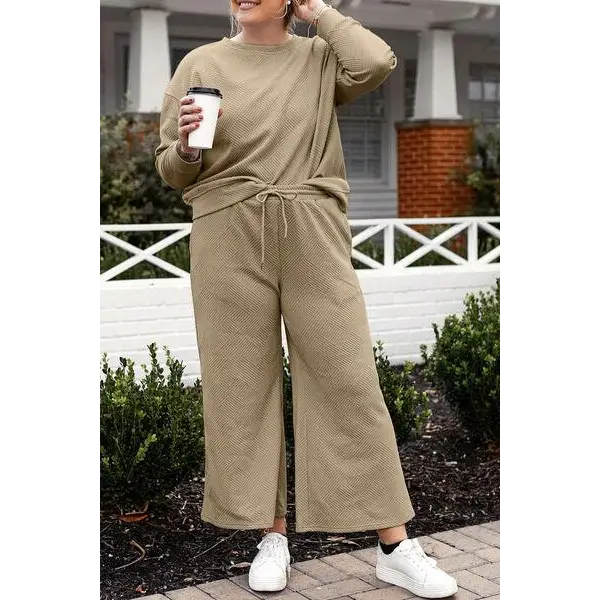 Double Take Full Size Textured Long Sleeve Top Set and Pants