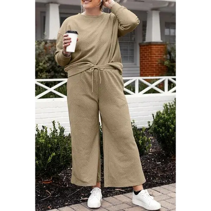 Double Take Full Size Textured Long Sleeve Top Set and Pants