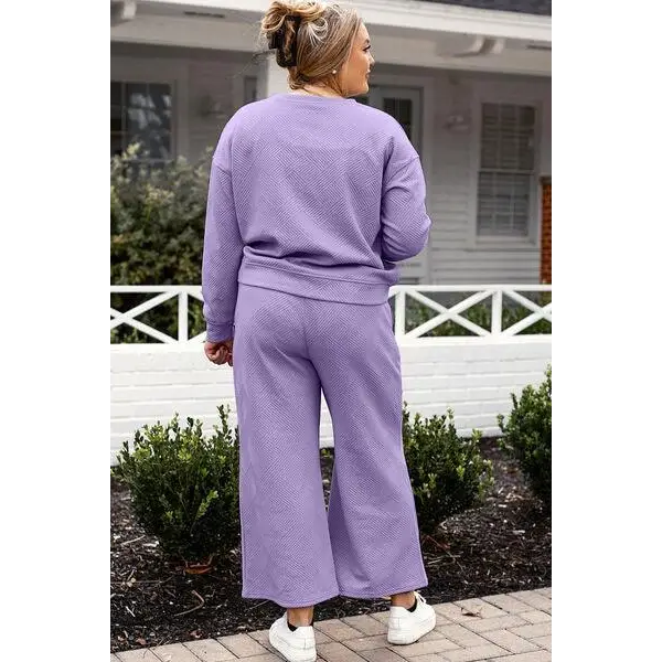 Double Take Full Size Textured Long Sleeve Top Set and Pants