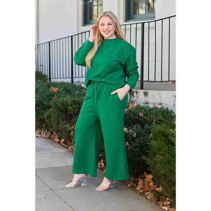 Double Take Full Size Textured Long Sleeve Top Set and Pants