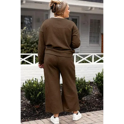 Double Take Full Size Textured Long Sleeve Top Set and Pants