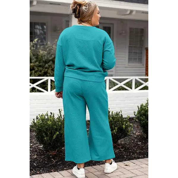 Double Take Full Size Textured Long Sleeve Top Set and Pants