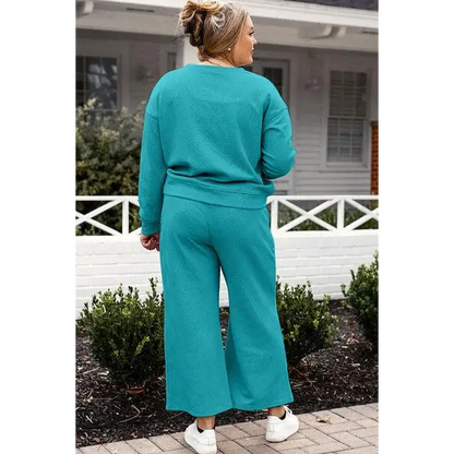 Double Take Full Size Textured Long Sleeve Top Set and Pants