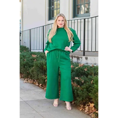 Double Take Full Size Textured Long Sleeve Top Set and Pants