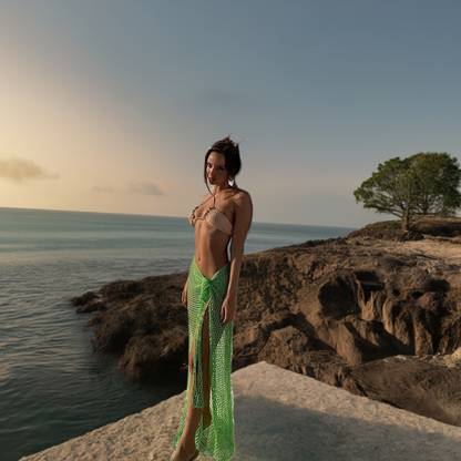 2024 Beach Cover Up Sexy See Through Dress Knit Long Skirts Mesh Hollow Out Through Wrap White Midi Skirt Party Outfits