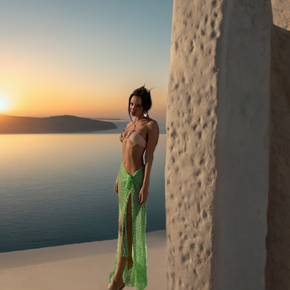 2024 Beach Cover Up Sexy See Through Dress Knit Long Skirts Mesh Hollow Out Through Wrap White Midi Skirt Party Outfits